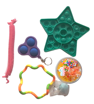 Bubble Pop, Tangle, Squishy, Keychain Pop & Stretchy Unicorn Rope, Slime & Kinetic Sand 7 pc Set Bubble Fidget Sensory Set