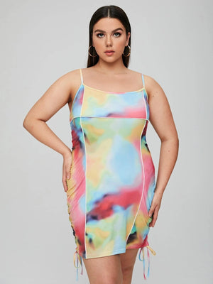 Tie Dye Drawstring Side Cami Dress Plus Size