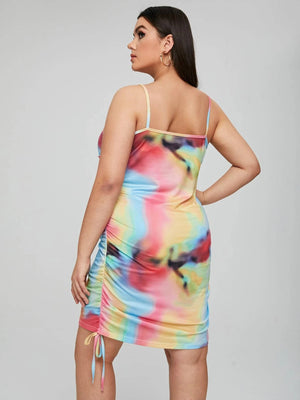 Tie Dye Drawstring Side Cami Dress Plus Size