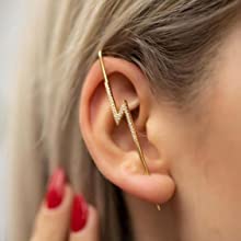 Rosie's Ear Wrap Crawler Hook Earrings for Women Gold Piercing Ear Climbers Ear Cuffs Piercing Unique Long Pin Ear Jewelry Set