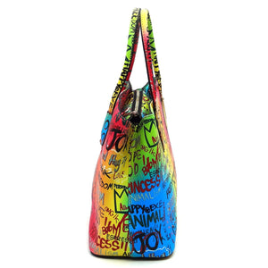 Graffiti Printed Shoulder Big Bags Fashion Large Travel Bags Women Luxury Chain Handbags 3 in 1 (Large Size, Black, Brown or Rainbow)