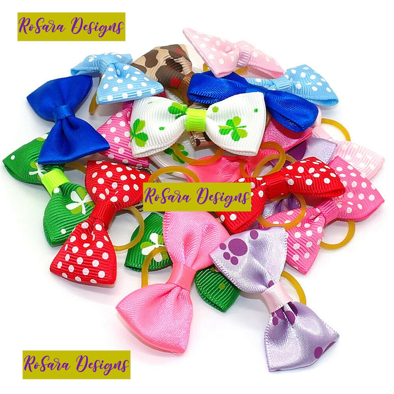 20 pcs/10prs Cute Pet Puppy Dog Cat Hair Bows Bands Grooming Accessories Decoration Inspired Patterns